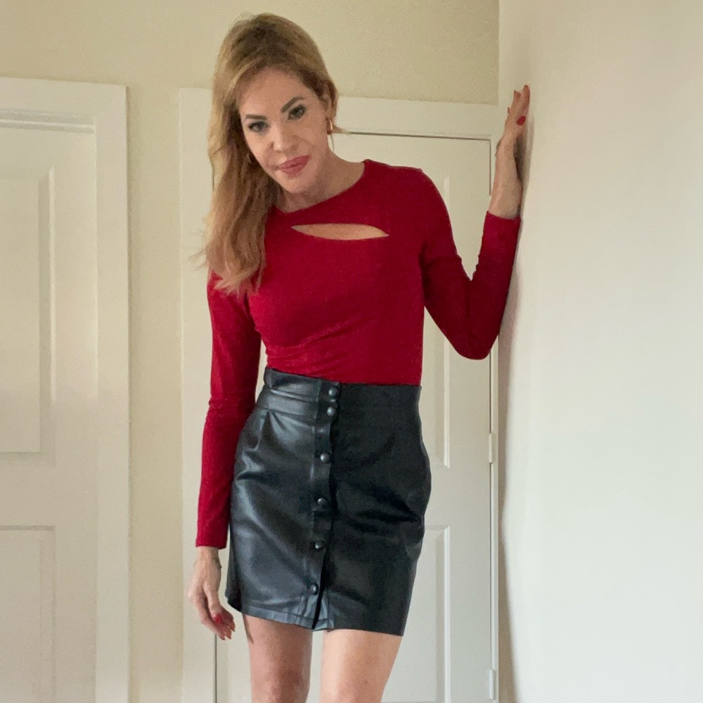 Bodysuit in red and cute cut out at top-makes it a little sexier